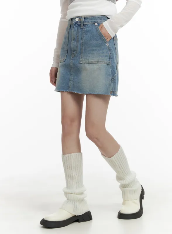 Pocket Washed Denim Mini Skirt CA403 sold by Lewkin