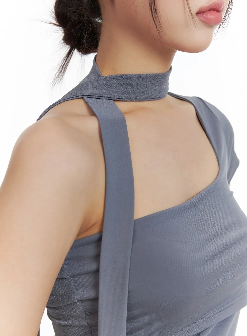 One Shoulder Crop Tee with Thin Scarf CA416 sold by Lewkin product image thumbnail 5