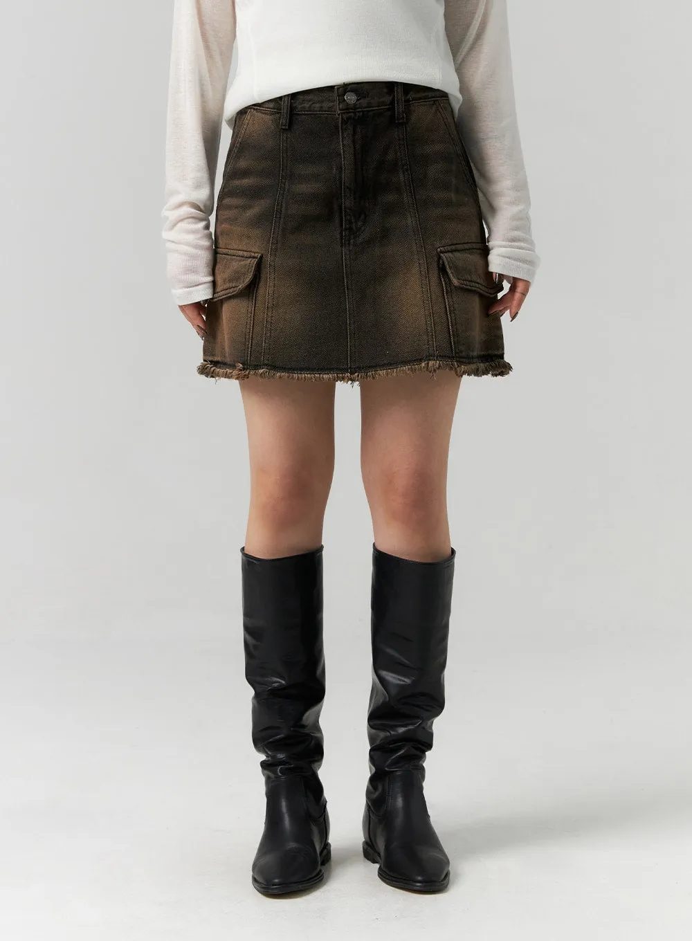 Cargo Washed Denim Mini Skirt CS314 sold by Lewkin product image thumbnail 2