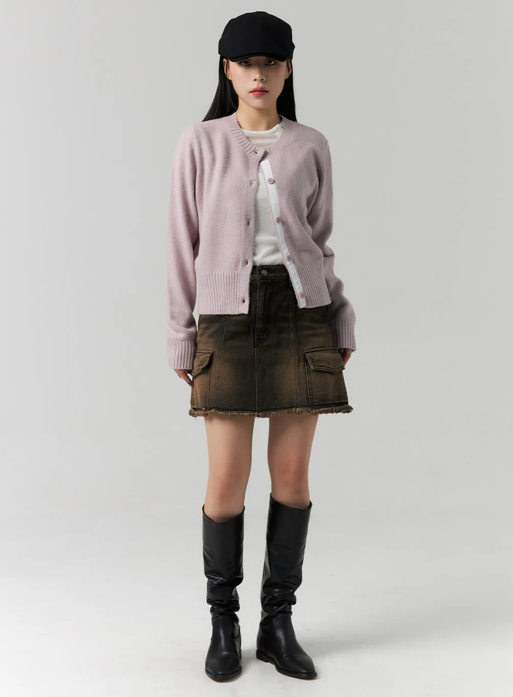 Cargo Washed Denim Mini Skirt CS314 sold by Lewkin