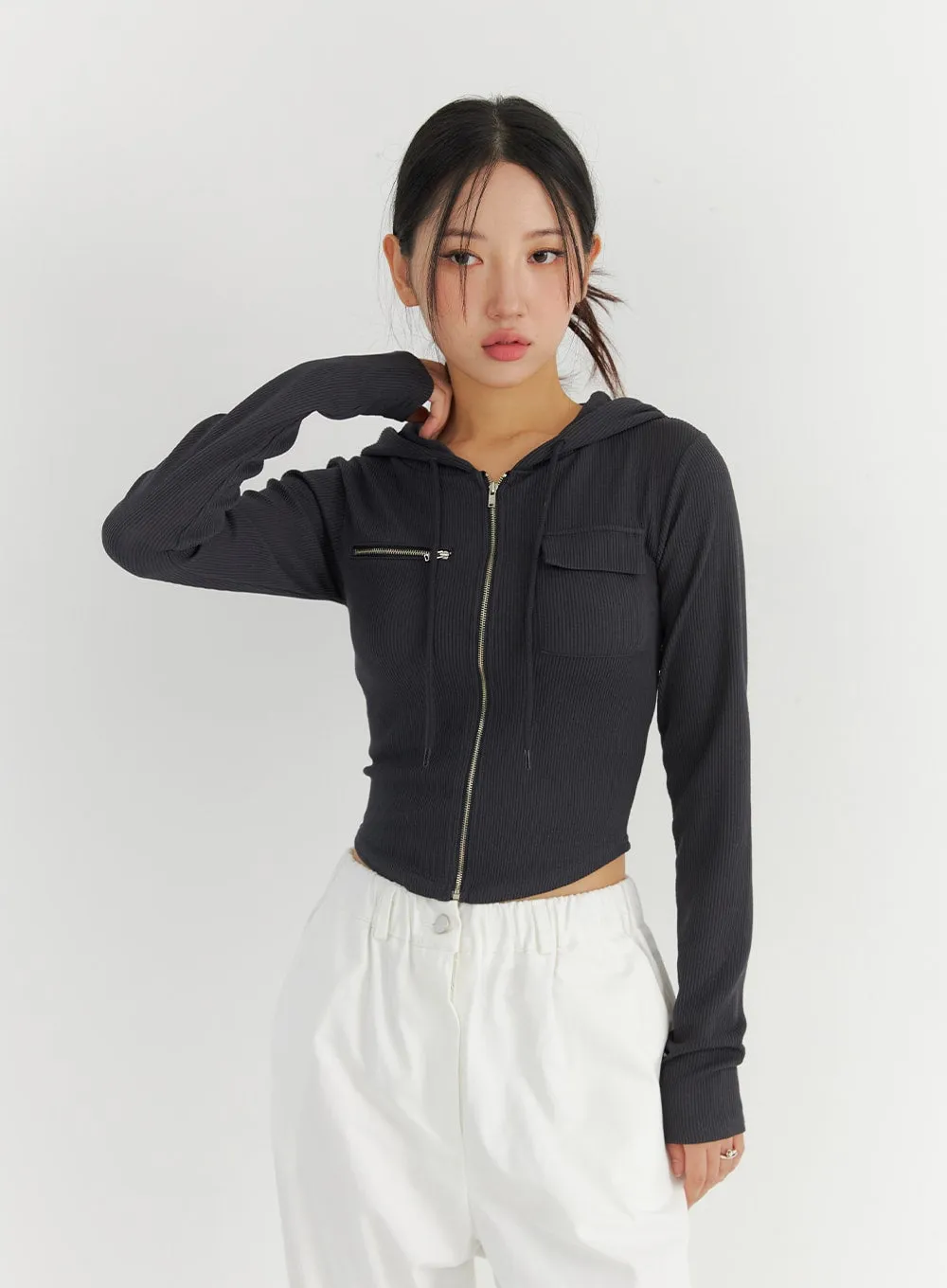 Zip-Up Pocket Crop Hoodie CO323 sold by Lewkin product image thumbnail 4