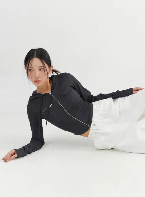 Zip-Up Pocket Crop Hoodie CO323 sold by Lewkin