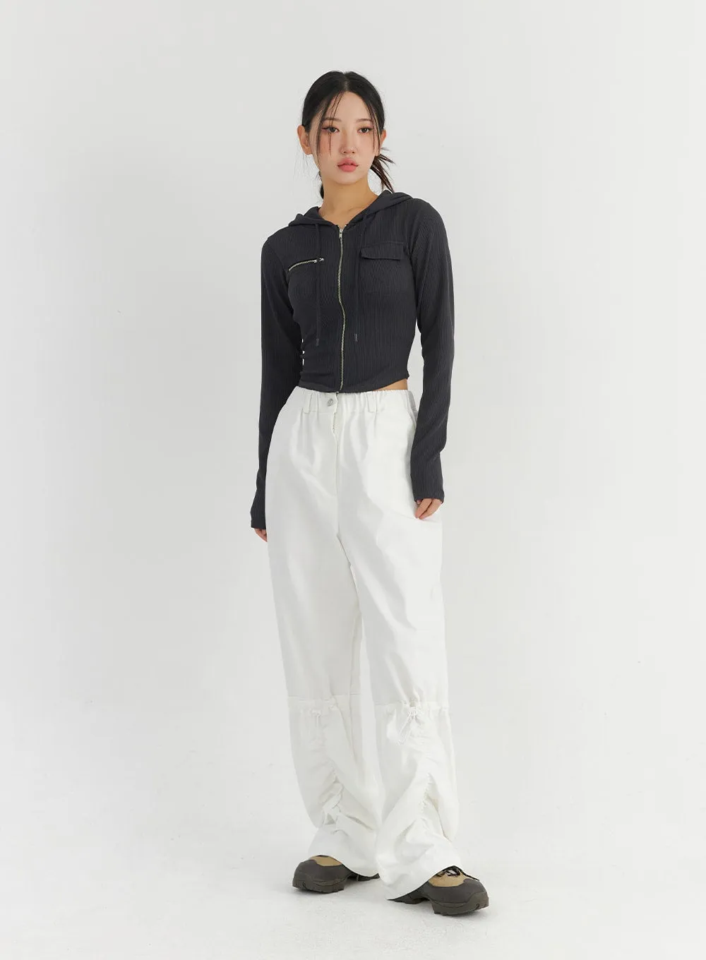 Zip-Up Pocket Crop Hoodie CO323 sold by Lewkin product image thumbnail 3