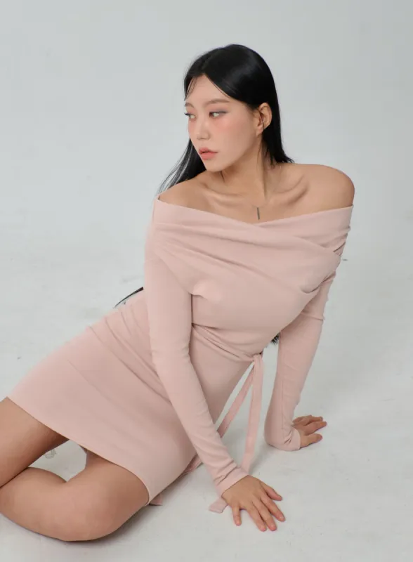 Off-Shoulder Waist Tie Mini Dress IJ319 sold by Lewkin