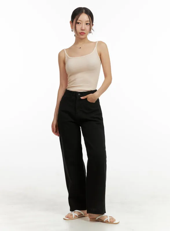 Solid Cotton Straight Leg Pants OU411 sold by Lewkin