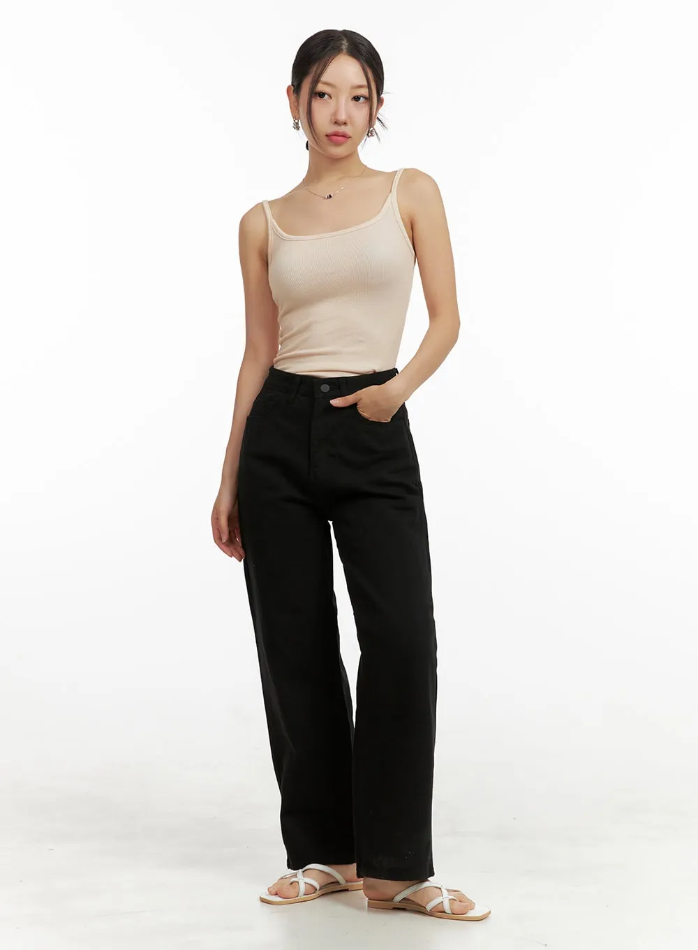 Solid Cotton Straight Leg Pants OU411 sold by Lewkin