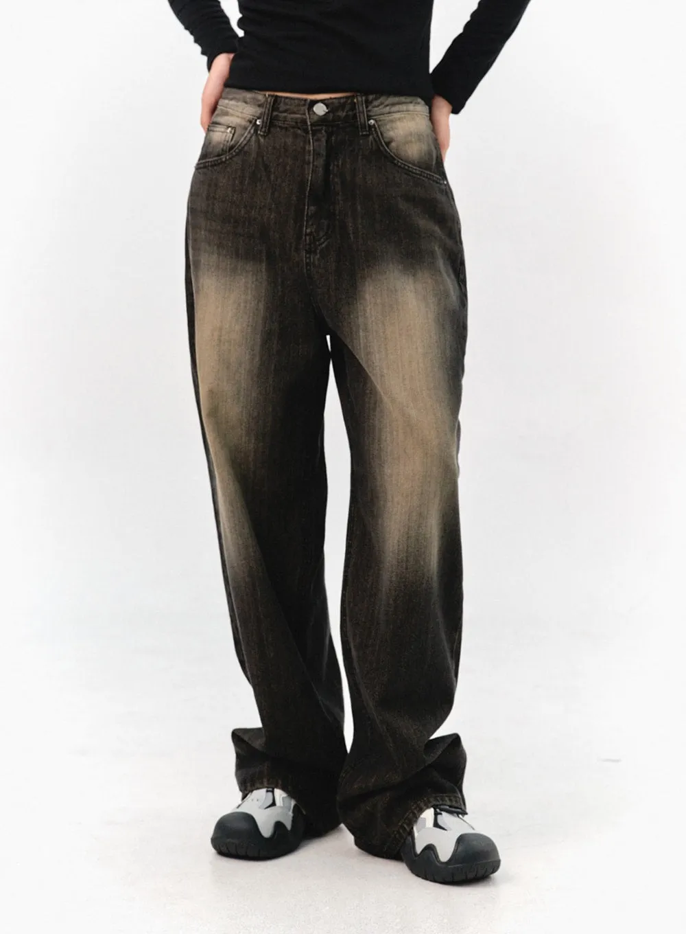 Washed Wide Leg Jeans IS301 sold by Lewkin