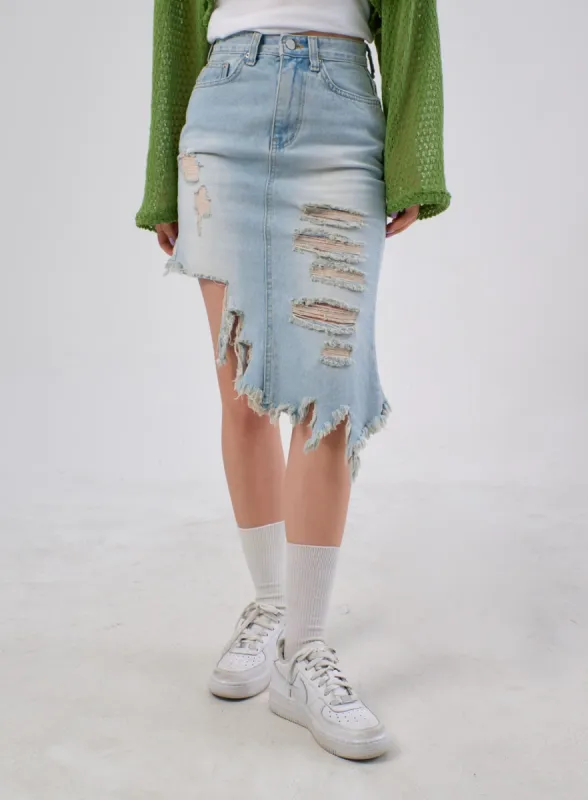 Ripped Denim Midi Skirt IA305 sold by Lewkin
