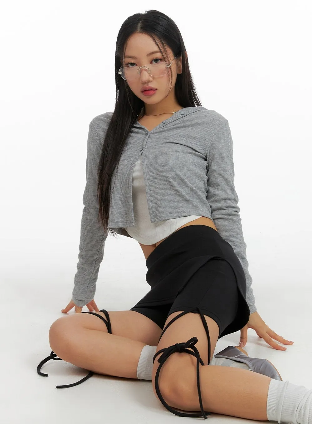 Solid Cropped Hoodie Cardigan CM412 sold by Lewkin