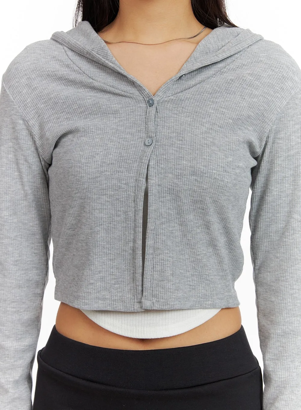 Solid Cropped Hoodie Cardigan CM412 sold by Lewkin product image thumbnail 4