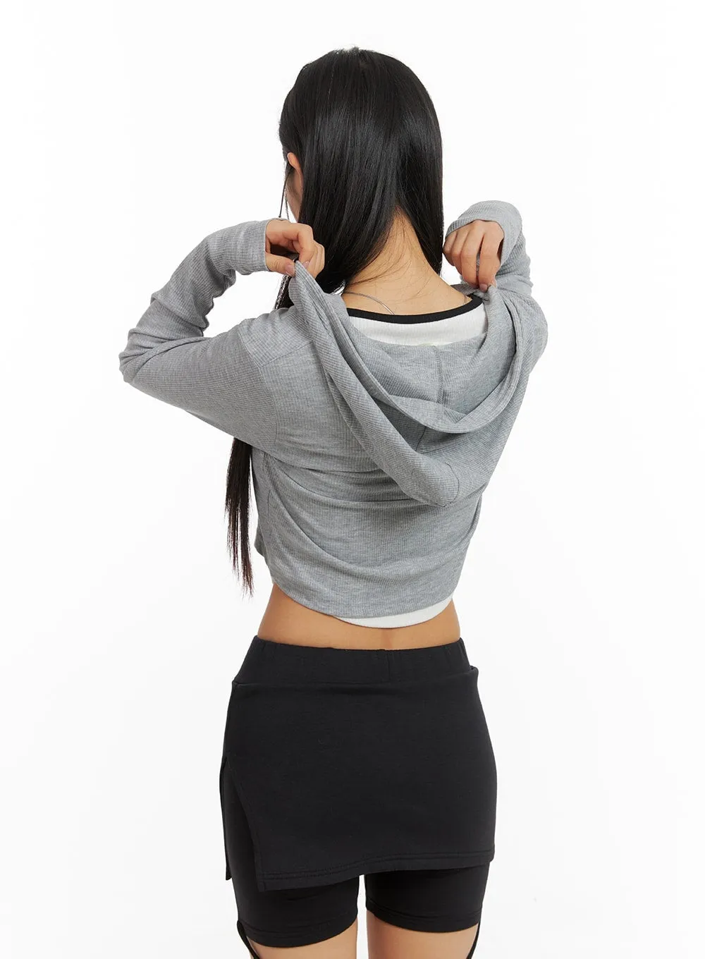 Solid Cropped Hoodie Cardigan CM412 sold by Lewkin product image thumbnail 5