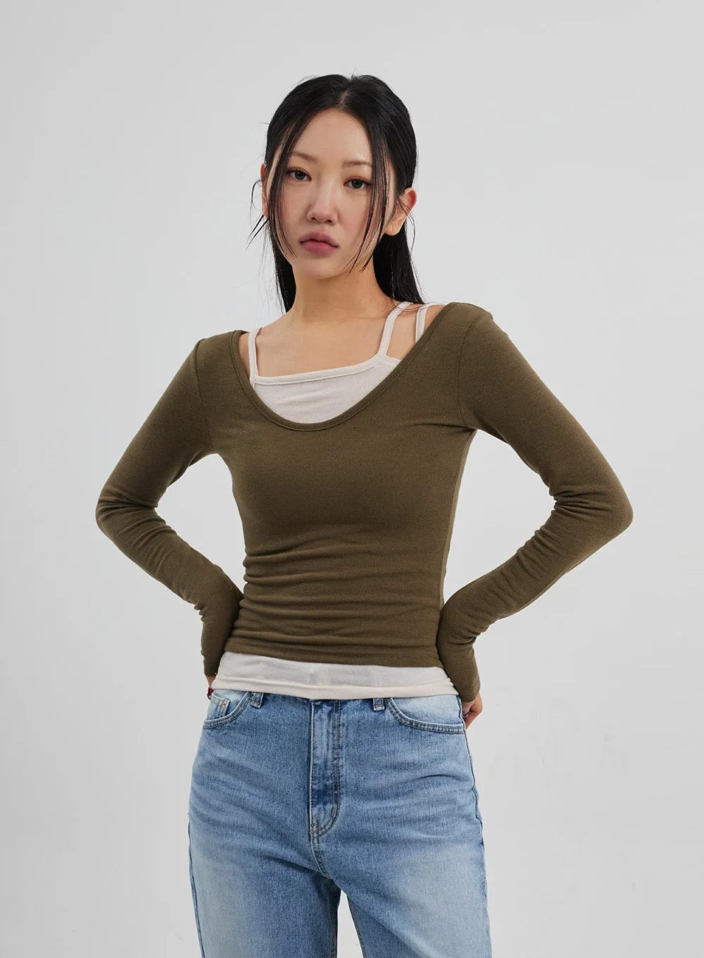 Layered Scoop Neck Top Set CF301 sold by Lewkin