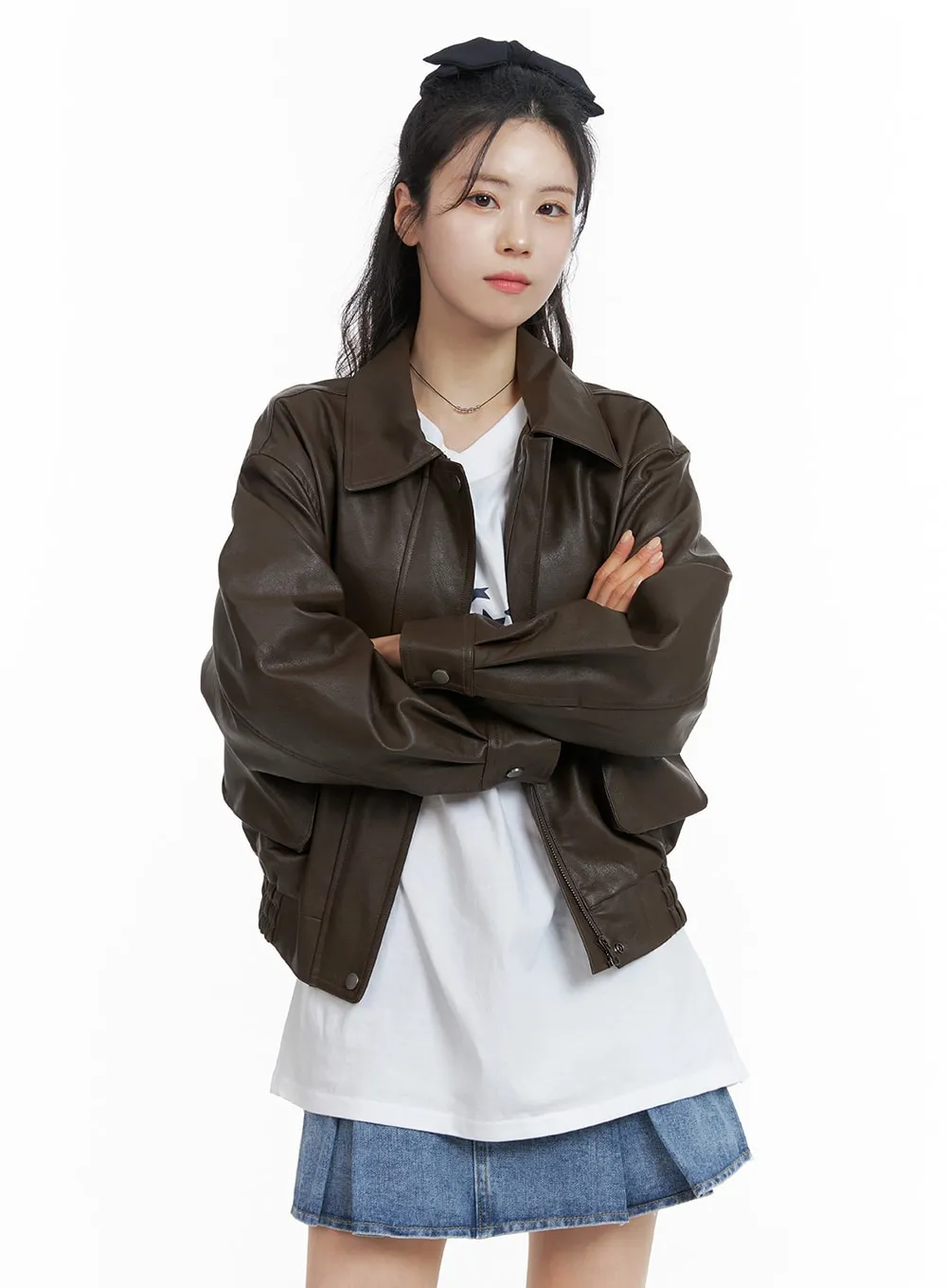 Faux Leather Jacket OM418 sold by Lewkin