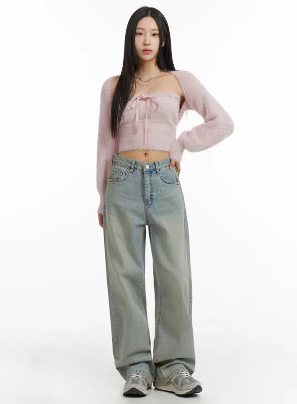 Washed Wide Leg Jeans CJ408 sold by Lewkin