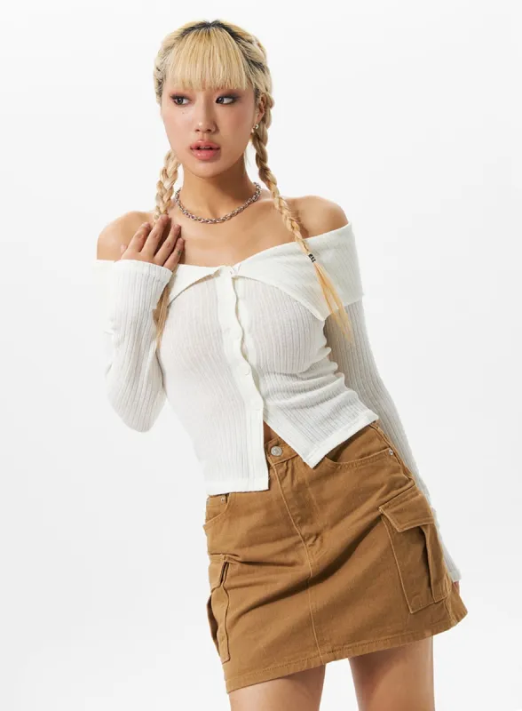 Off-Shoulder Ribbed Cardigan IO324 sold by Lewkin