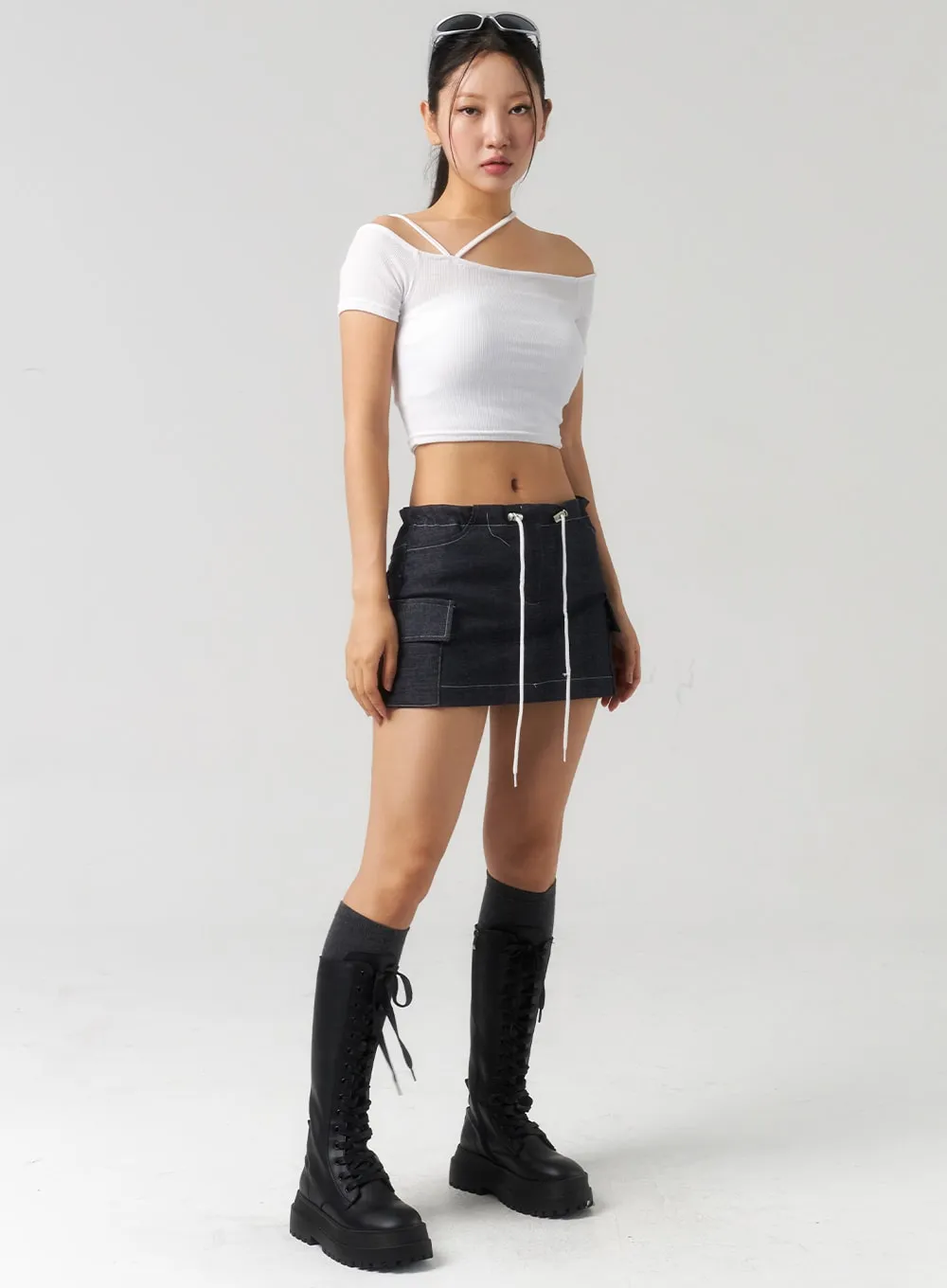 Drawstring Mini Skirt CU326 sold by Lewkin
