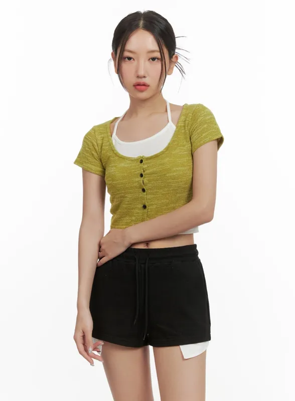 Layered U-Neck Crop Top CY423 sold by Lewkin