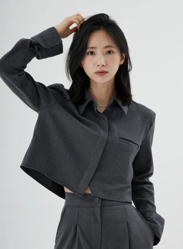 Hidden Button Crop Shirt ON11 sold by Lewkin