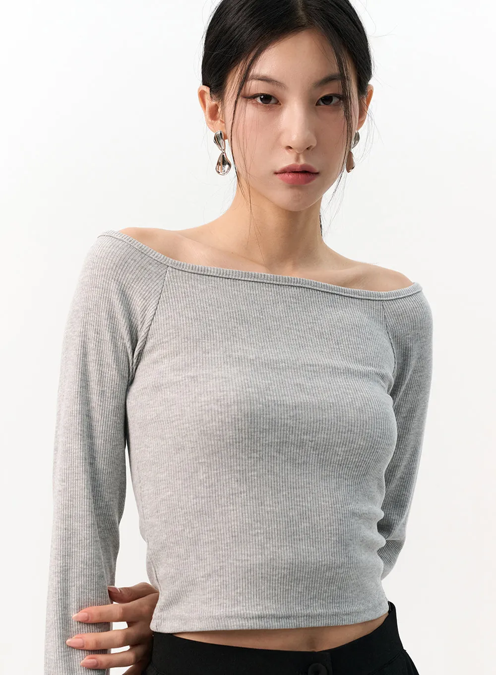 Boat Neck Rib Long Sleeve Top IO320 sold by Lewkin product image thumbnail 5