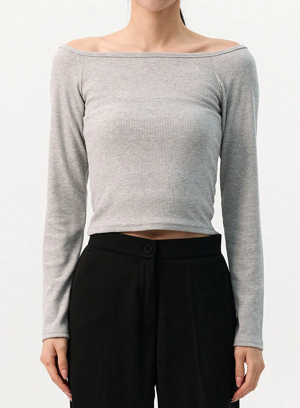 Boat Neck Rib Long Sleeve Top IO320 sold by Lewkin product image thumbnail 2