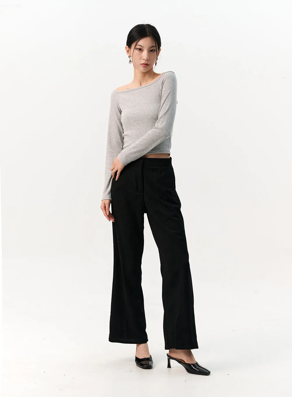 Boat Neck Rib Long Sleeve Top IO320 sold by Lewkin product image thumbnail 4
