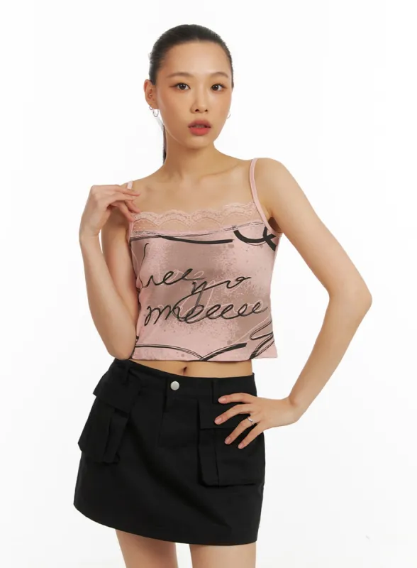 Lace Graphic Crop Cami Top IA417 sold by Lewkin