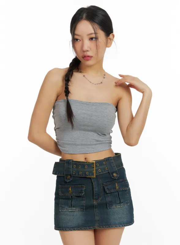Solid Strapless Crop Top CF426 sold by Lewkin