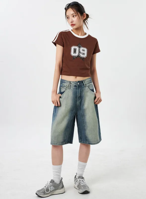 Oversized Denim Bermuda Pants CY303 sold by Lewkin