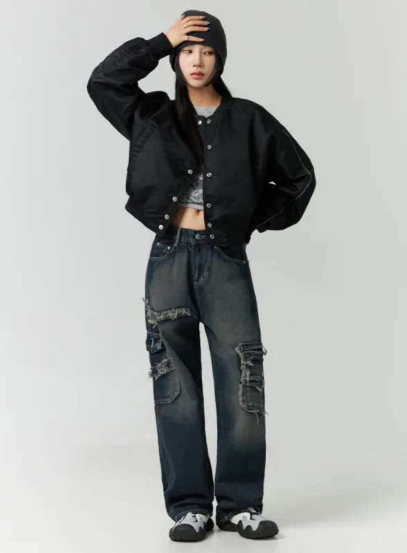 Destroyed Pocket Straight Leg Jeans CD301 sold by Lewkin