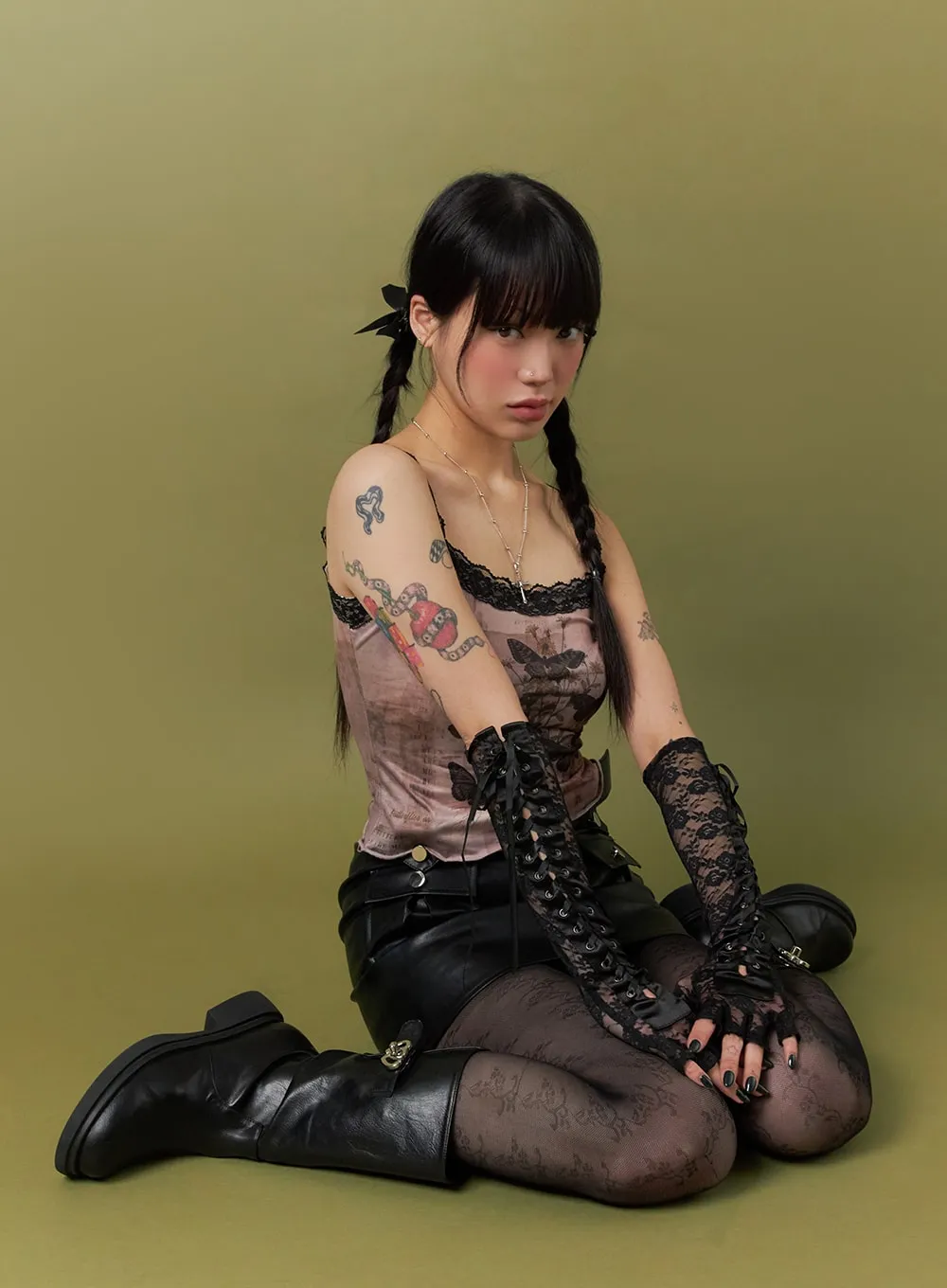 Graphic Printed Lace Crop Top IJ410 sold by Lewkin