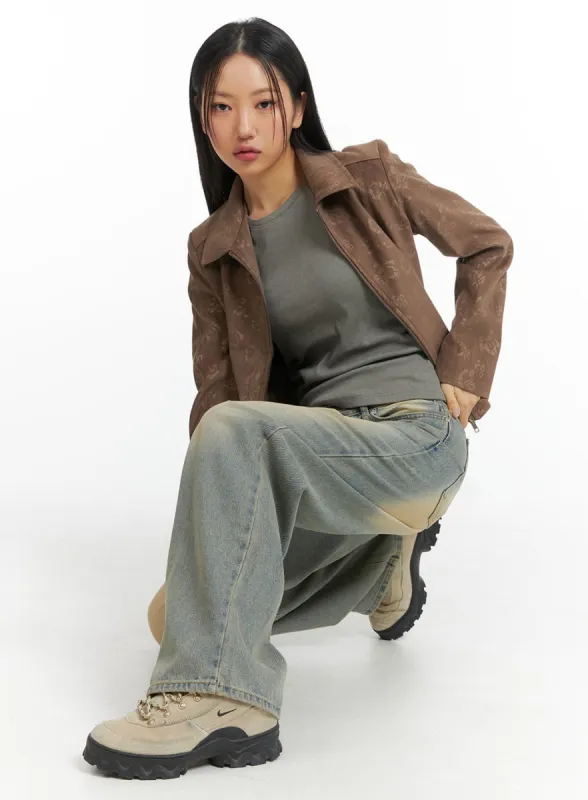 Floral Jacquard Zip-Up Jacket CJ426 sold by Lewkin
