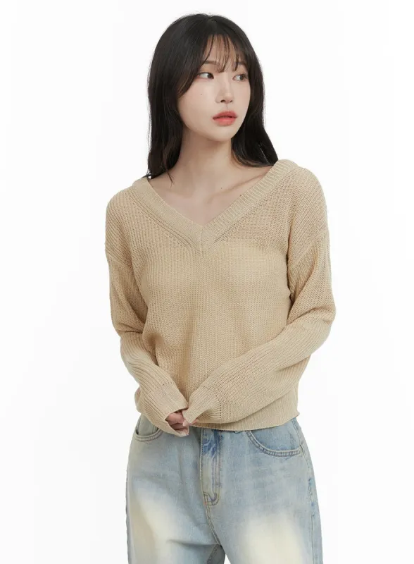 V-Neck Sheer Knit Top CA403 sold by Lewkin