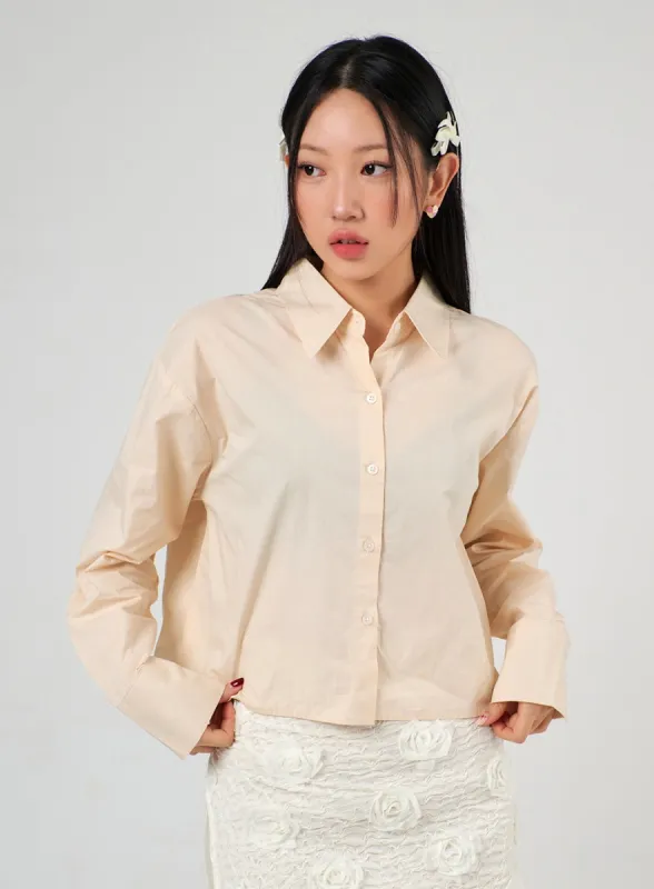 Buttoned Collar Crop Shirt IJ403 sold by Lewkin