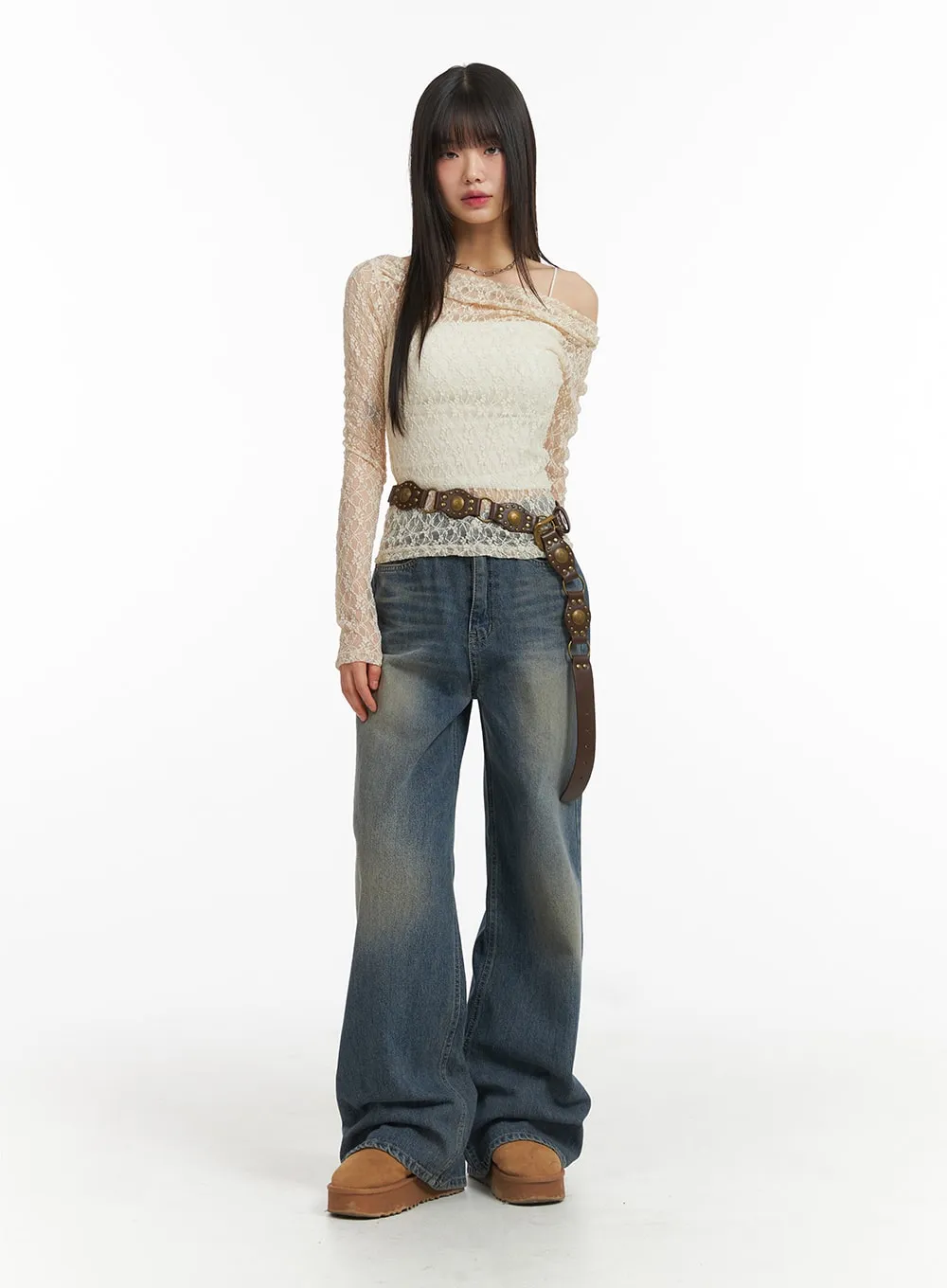 Wide Leg Denim Trousers CJ415 sold by Lewkin product image thumbnail 2