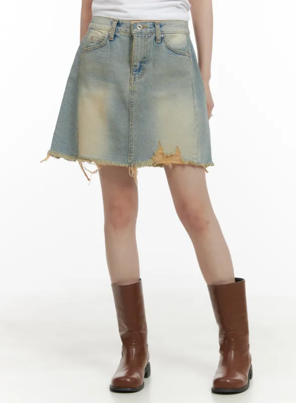 Vintage Destroyed Hem Mini Skirt CA418 sold by Lewkin