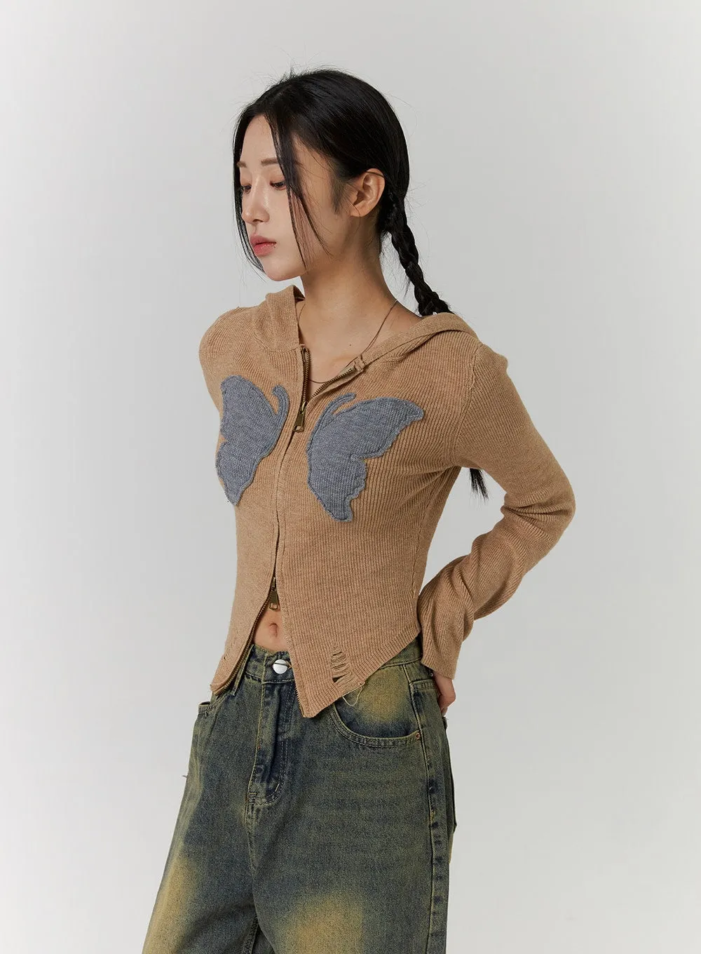 Acubi Patched Two Way Zip Up Hoodie CD311 sold by Lewkin product image thumbnail 5