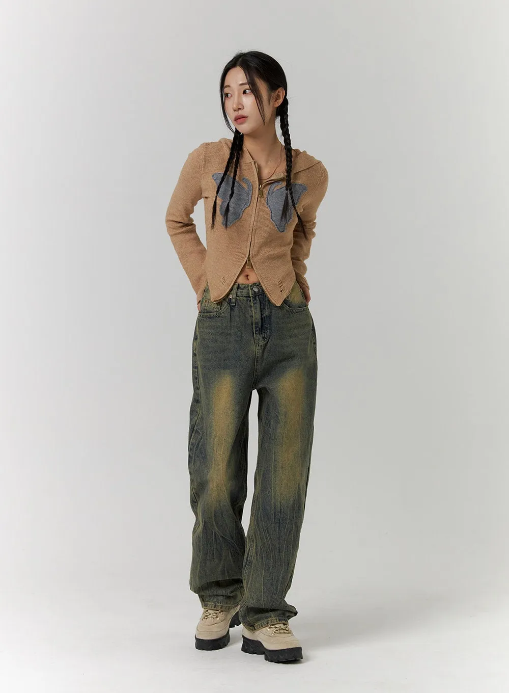 Acubi Patched Two Way Zip Up Hoodie CD311 sold by Lewkin product image thumbnail 2