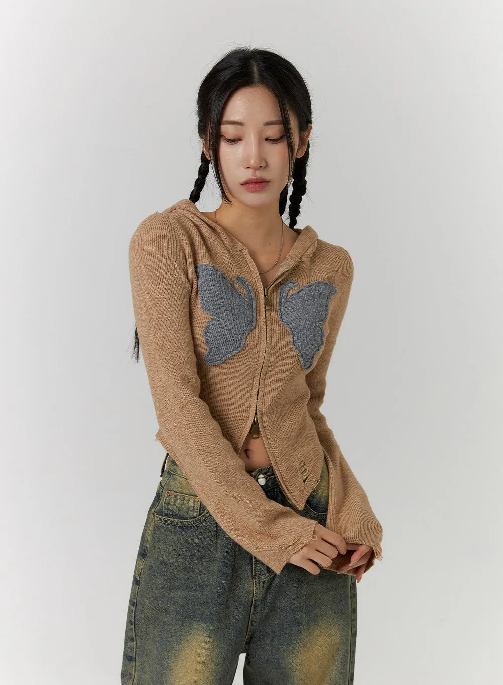 Acubi Patched Two Way Zip Up Hoodie CD311 sold by Lewkin product image thumbnail 4