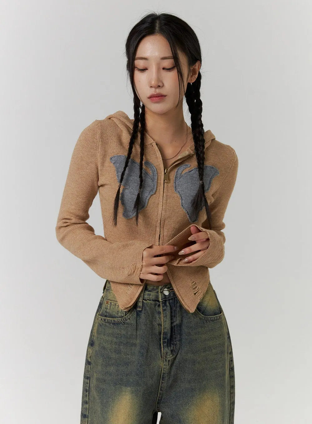 Acubi Patched Two Way Zip Up Hoodie CD311 sold by Lewkin