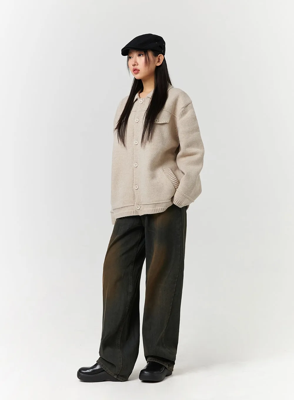 Collar Button Knit Unisex Cardigan CD328 sold by Lewkin product image thumbnail 3