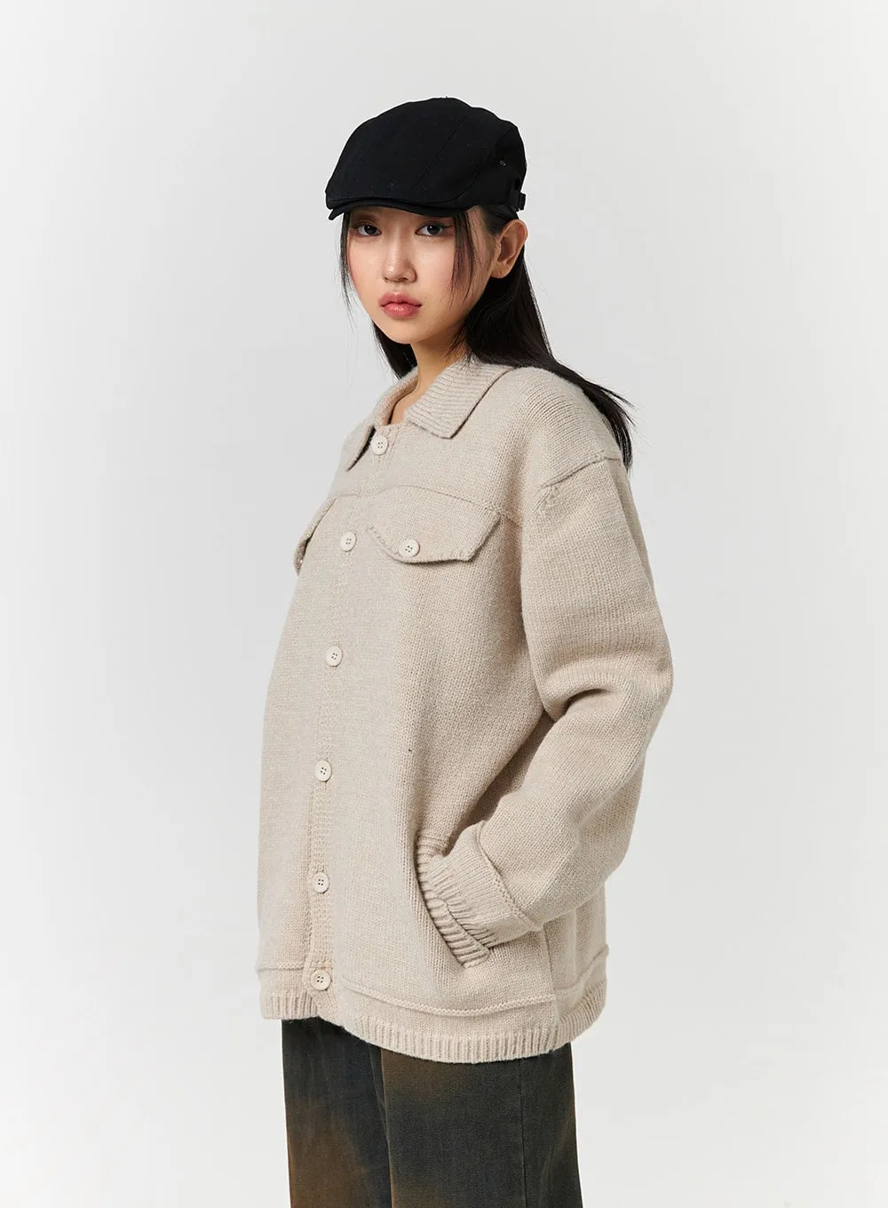 Collar Button Knit Unisex Cardigan CD328 sold by Lewkin product image thumbnail 5