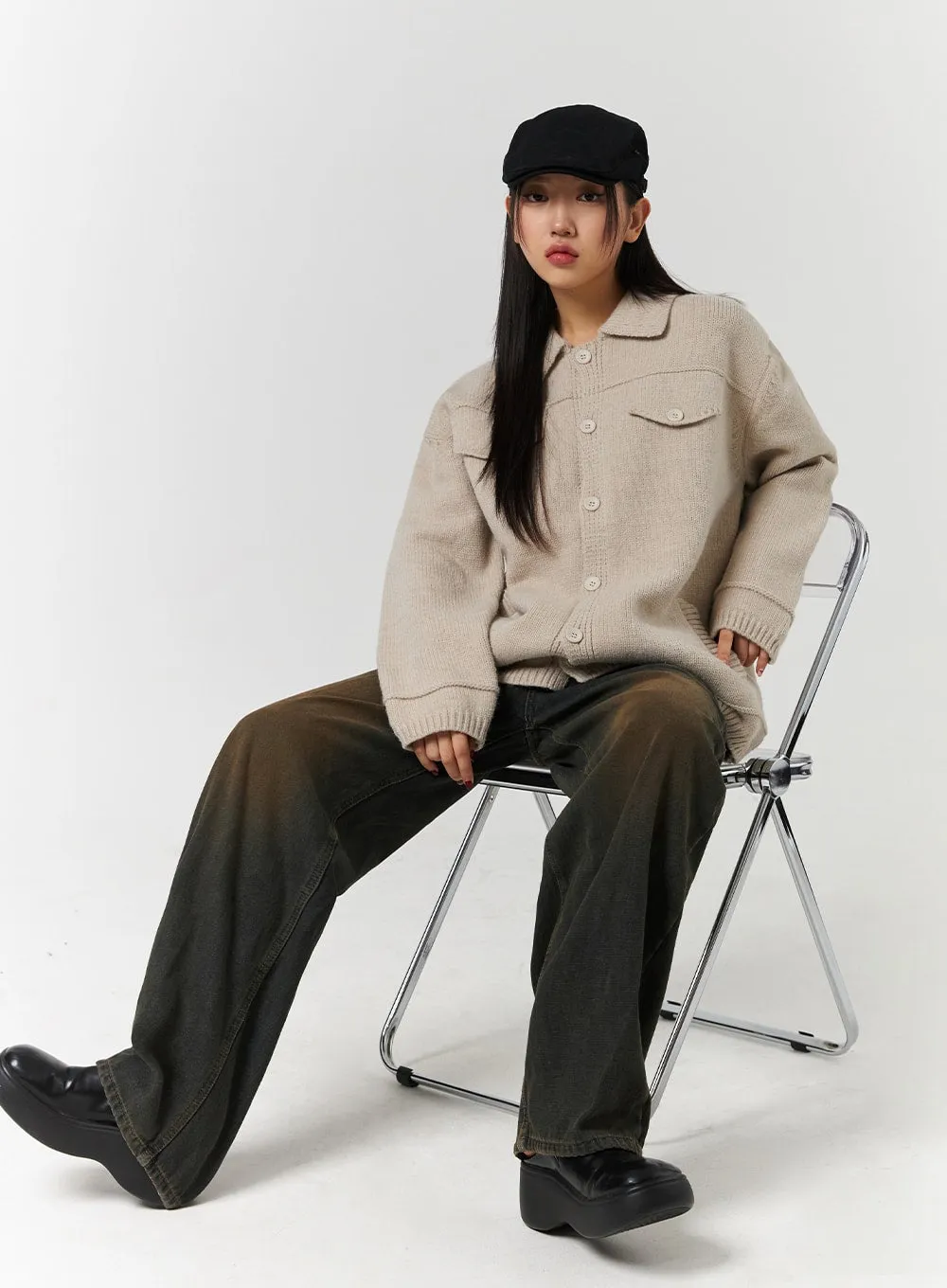 Collar Button Knit Unisex Cardigan CD328 sold by Lewkin