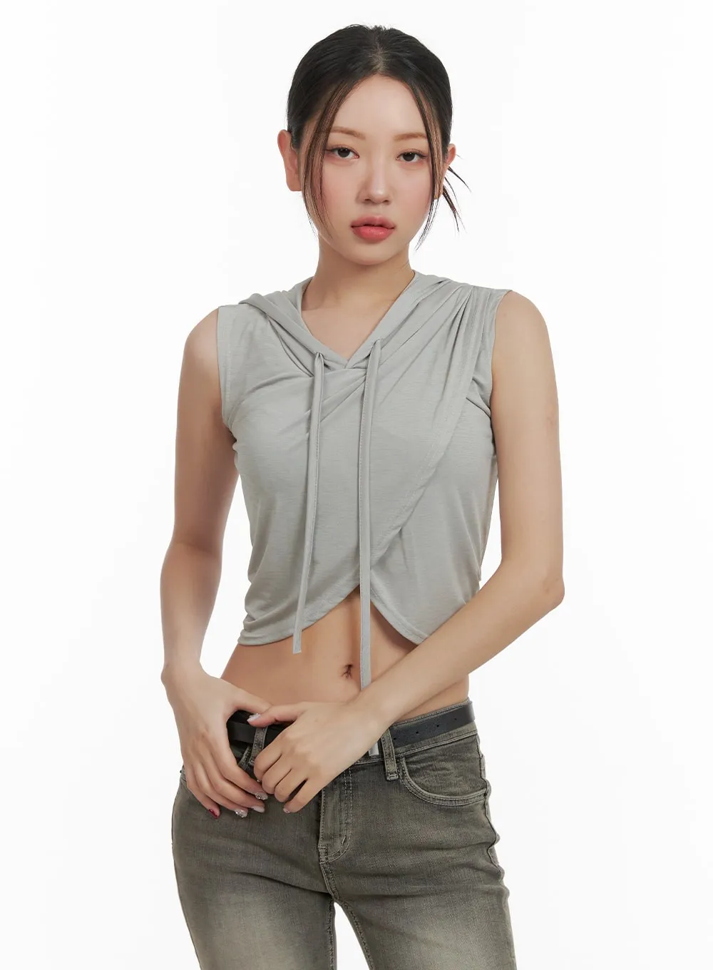 Unbalanced Wrap Sleeveless Cropped Hoodie CA416 sold by Lewkin product image thumbnail 2