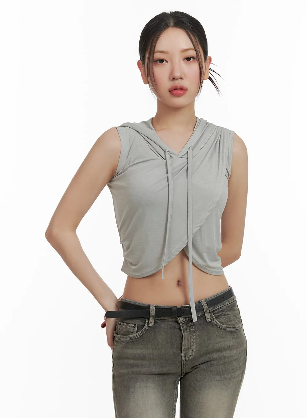 Unbalanced Wrap Sleeveless Cropped Hoodie CA416 sold by Lewkin product image thumbnail 5