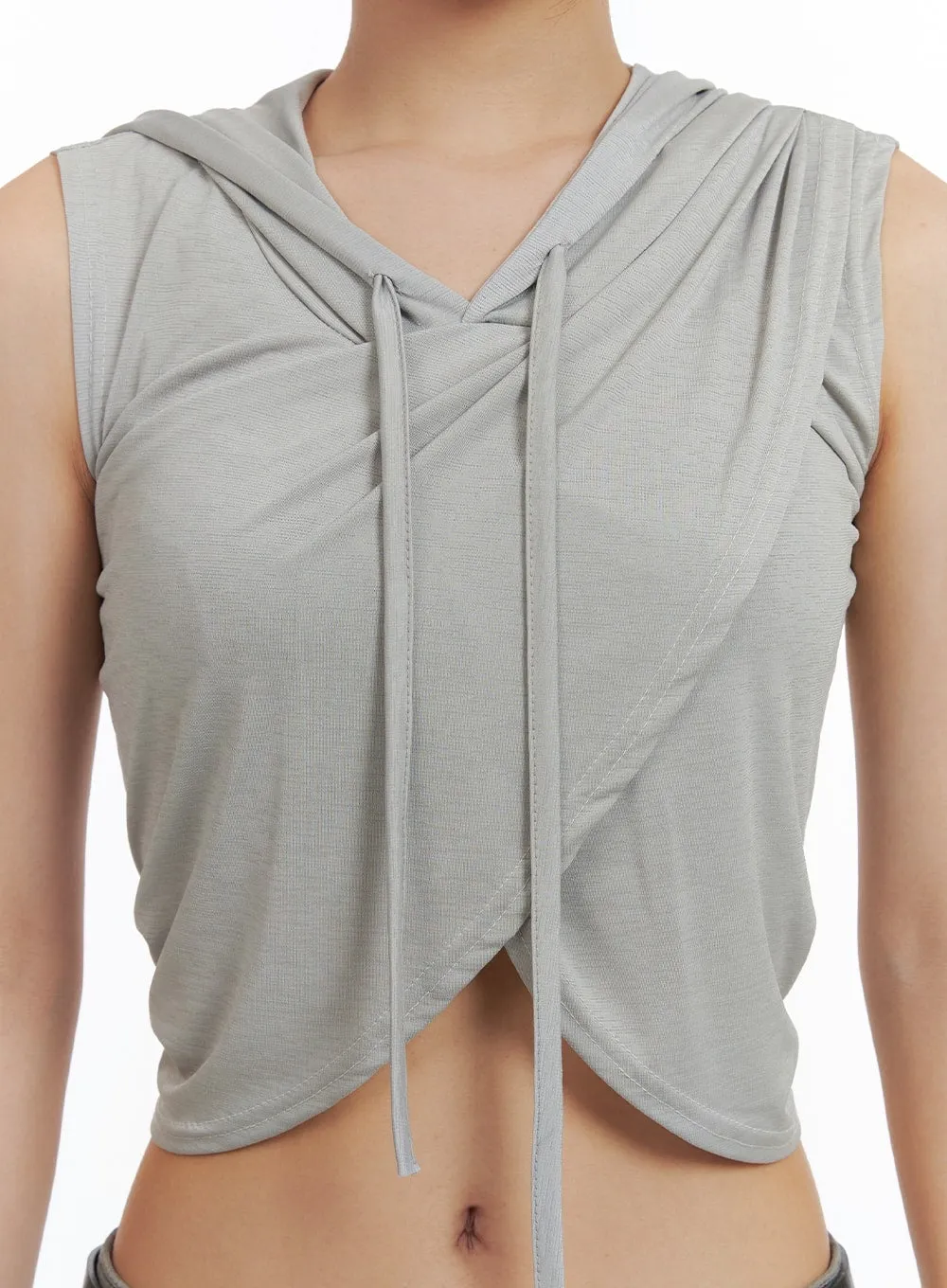 Unbalanced Wrap Sleeveless Cropped Hoodie CA416 sold by Lewkin product image thumbnail 4