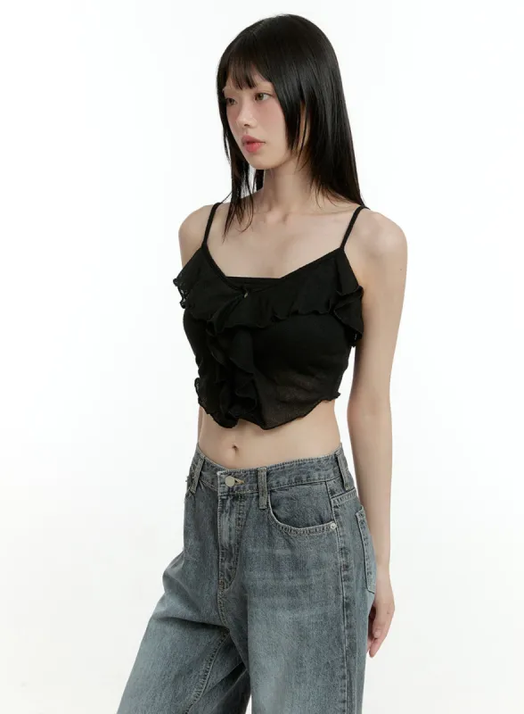 Frill V-Neck Cami Sleeveless Top CL426 sold by Lewkin