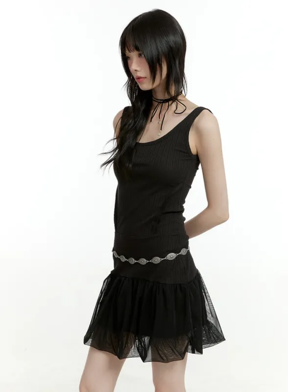 Deep U-Neck Drop Waist Mini Dress CL426 sold by Lewkin