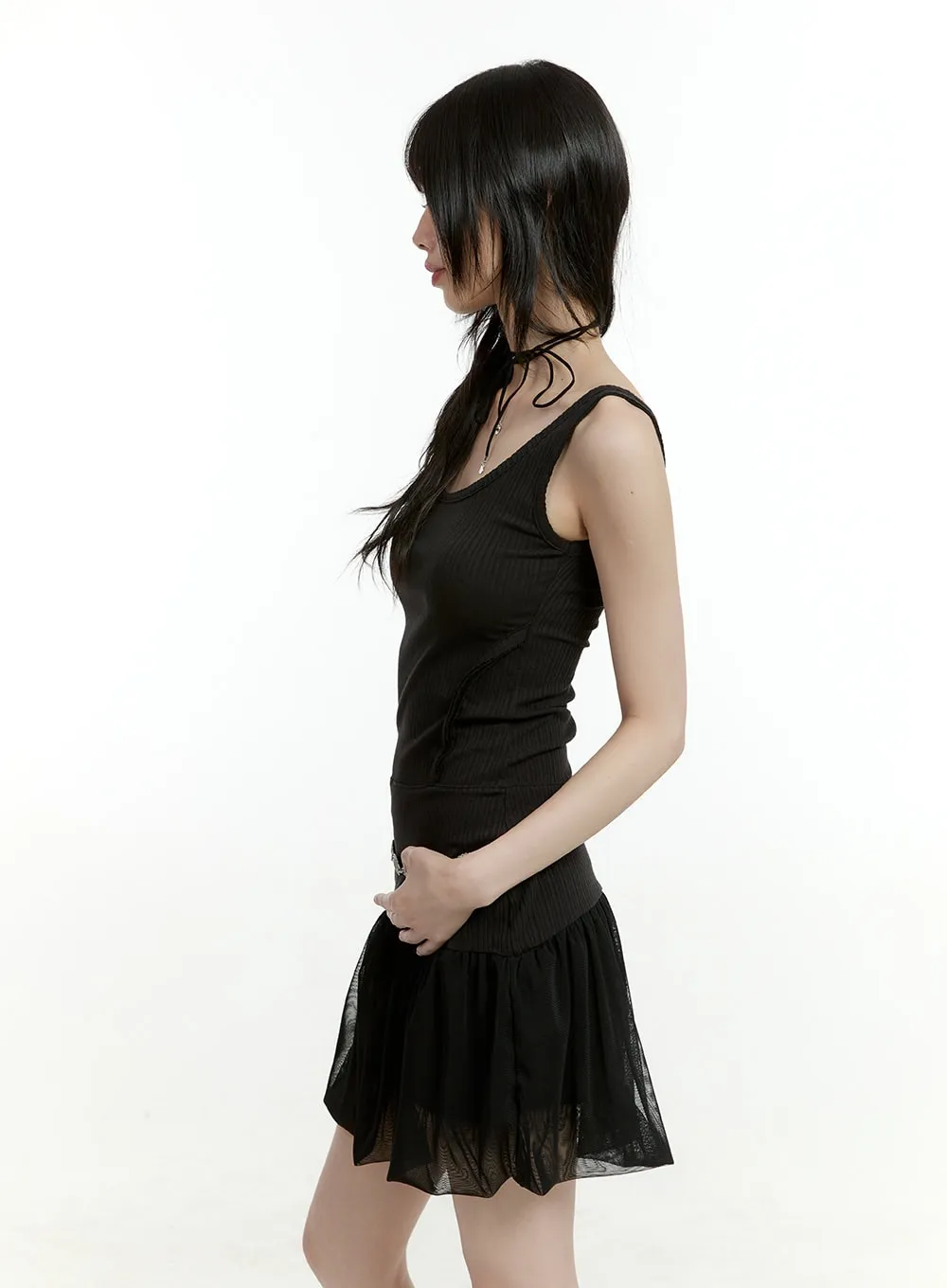 Deep U-Neck Drop Waist Mini Dress CL426 sold by Lewkin product image thumbnail 4