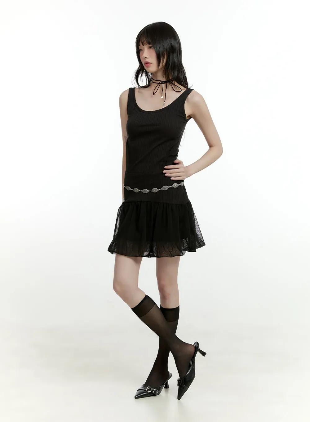 Deep U-Neck Drop Waist Mini Dress CL426 sold by Lewkin product image thumbnail 2