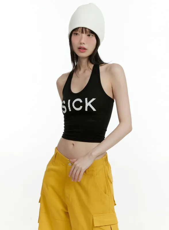 Lettering Halter Crop Tank Top CL426 sold by Lewkin